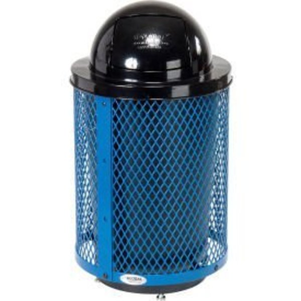 Global Equipment Outdoor Steel Diamond Trash Can With Dome Lid   Base, 36 Gallon, Blue 261948BLD